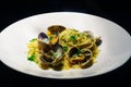 Spaghetti alle vongole. Pasta with seafood and shellfish. Traditional Italian pasta Royalty Free Stock Photo