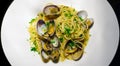 Spaghetti alle vongole. Pasta with seafood and shellfish. Traditional Italian pasta Royalty Free Stock Photo