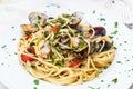 Spaghetti alle vongole in sicilian restaurant