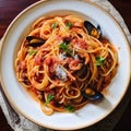 Spaghetti allo scoglio, typical Italian food.