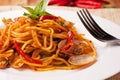 Spaghetti baby clams with spicy chili sauce