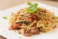 Spaghetti bacon garlic Royalty Free Stock Photo