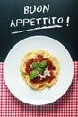 Spaghetti Bolognaise with Buon Appetito Sign Royalty Free Stock Photo