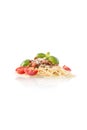 Spaghetti bolognese basil tomatoes and parmesan cheese isolated Royalty Free Stock Photo