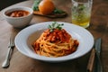 Spaghetti bolognese beautifully presented on the kitchen table Royalty Free Stock Photo