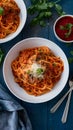 Spaghetti bolognese beautifully presented on the kitchen table Royalty Free Stock Photo
