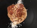 Spaghetti Bolognese . Black background.