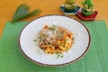 Spaghetti bolognese - Italian traditional dish. Mediterranean cuisine with pasta ingredients - bolognese sauce, olive oil and Royalty Free Stock Photo