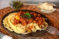 Spaghetti bolognese with meat tomato sauce