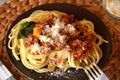 Spaghetti bolognese with parmesan cheese