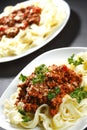 Spaghetti bolognese with parmesan cheese Royalty Free Stock Photo