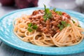 Spaghetti bolognese pasta with beef ragu