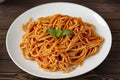 Spaghetti bolognese pasta with tomato sauce and minced meat, grated parmesan cheese and fresh basil Royalty Free Stock Photo