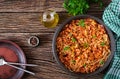Spaghetti bolognese pasta with tomato sauce, vegetables and minced meat Royalty Free Stock Photo