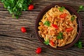 Spaghetti bolognese pasta with tomato sauce, vegetables and minced meat Royalty Free Stock Photo