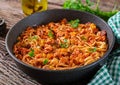 Spaghetti bolognese pasta with tomato sauce, vegetables and minced meat Royalty Free Stock Photo