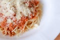 Spaghetti bolognese pork and cheese. Royalty Free Stock Photo
