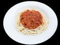 Spaghetti bolognese with pork or meat tomato sauce on a plate is Royalty Free Stock Photo