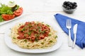 Spaghetti bolognese with salad Royalty Free Stock Photo