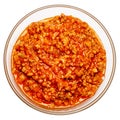 Spaghetti bolognese sauce in glass pot Royalty Free Stock Photo