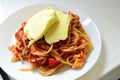Spaghetti Bolognese With Tomatoes On A Plate