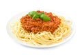 Spaghetti bolognese on white
