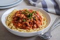 Spaghetti bolognese in white bowl Royalty Free Stock Photo
