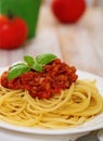 Spaghetti Bolognese on white plate Royalty Free Stock Photo