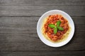 Spaghetti bolognese in white plate Royalty Free Stock Photo