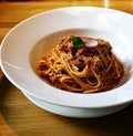 spaghetti bolognese on a white plate Royalty Free Stock Photo