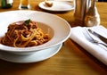 spaghetti bolognese on a white plate Royalty Free Stock Photo