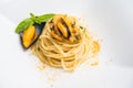 Spaghetti with bottarga and mussels