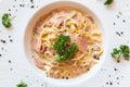 Spaghetti cabonara with ham Royalty Free Stock Photo