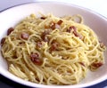 spaghetti carbonara with Bacon egg and Parmesan in a typical Italian dish Royalty Free Stock Photo