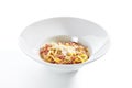 Spaghetti Carbonara with Grated Parmesan and Bacon Royalty Free Stock Photo