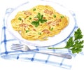 Spaghetti carbonara painting by watercolor