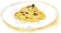 Spaghetti carbonara painting by watercolor