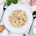 Spaghetti Carbonara pasta meal from above Royalty Free Stock Photo