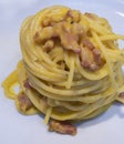 Spaghetti Carbonara, typical dish of Italian cuisine Royalty Free Stock Photo