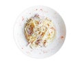 Spaghetti Carbonara on white dish