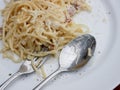 spaghetti with cheese and pepper on a white plate Royalty Free Stock Photo