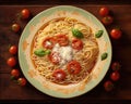 Spaghetti with cherry tomatoes, basil and parmisan cheese. Generative AI Royalty Free Stock Photo