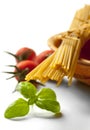 Spaghetti, cherry tomatoes and fresh basil