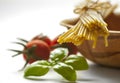 Spaghetti, cherry tomatoes and fresh basil