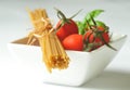 Spaghetti, cherry tomatoes and fresh basil
