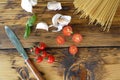 Spaghetti, cherry tomatoes and garlic