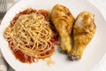 spaghetti with chicken drum sticks Royalty Free Stock Photo