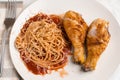 spaghetti with chicken drum sticks Royalty Free Stock Photo