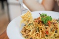 Spaghetti chicken spaghetti. spicy chicken spaketty Royalty Free Stock Photo