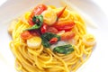 spaghetti with chilli tomatoes and spinach Royalty Free Stock Photo